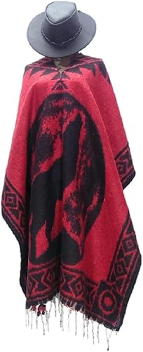 Miniatura 4 de Sharpshooter Conjunto de poncho de lobo aullando de luna llena roja y sombrero de vaquero negro