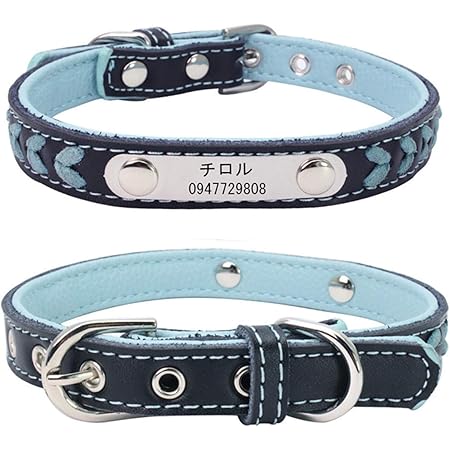 Amazon Thain 首輪 犬 本革 犬の首輪 小型犬 かわいい犬の首輪 名前入り 首輪 名入れ 迷子札付き首輪 お名前首輪 サイズ調節可能 ペットのお名前 連絡電話刻印可能 編み首輪 チョーカー オーダーメイド 彫刻無料 ブルー S Thain ベーシック首輪 通販