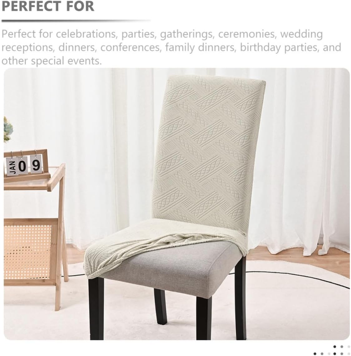 UPKOCH Beige Waterproof Jacquard Dining Chair Cover, Polyester Elastic Fit