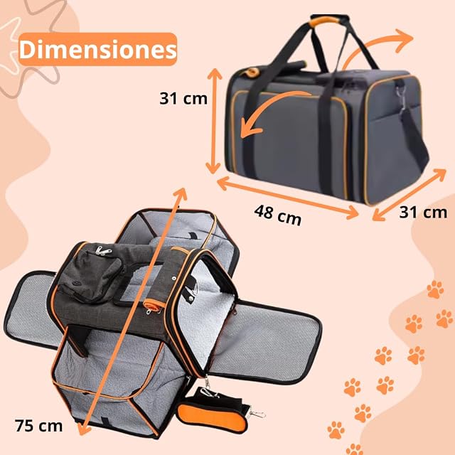 Foto 4 de 8 de Pet's Hub Place, Transportin Gato Perro Pequeño, Bolso, Peso Máximo 7kgr, Tamaño 48X31X31cm, Extensible 75cm