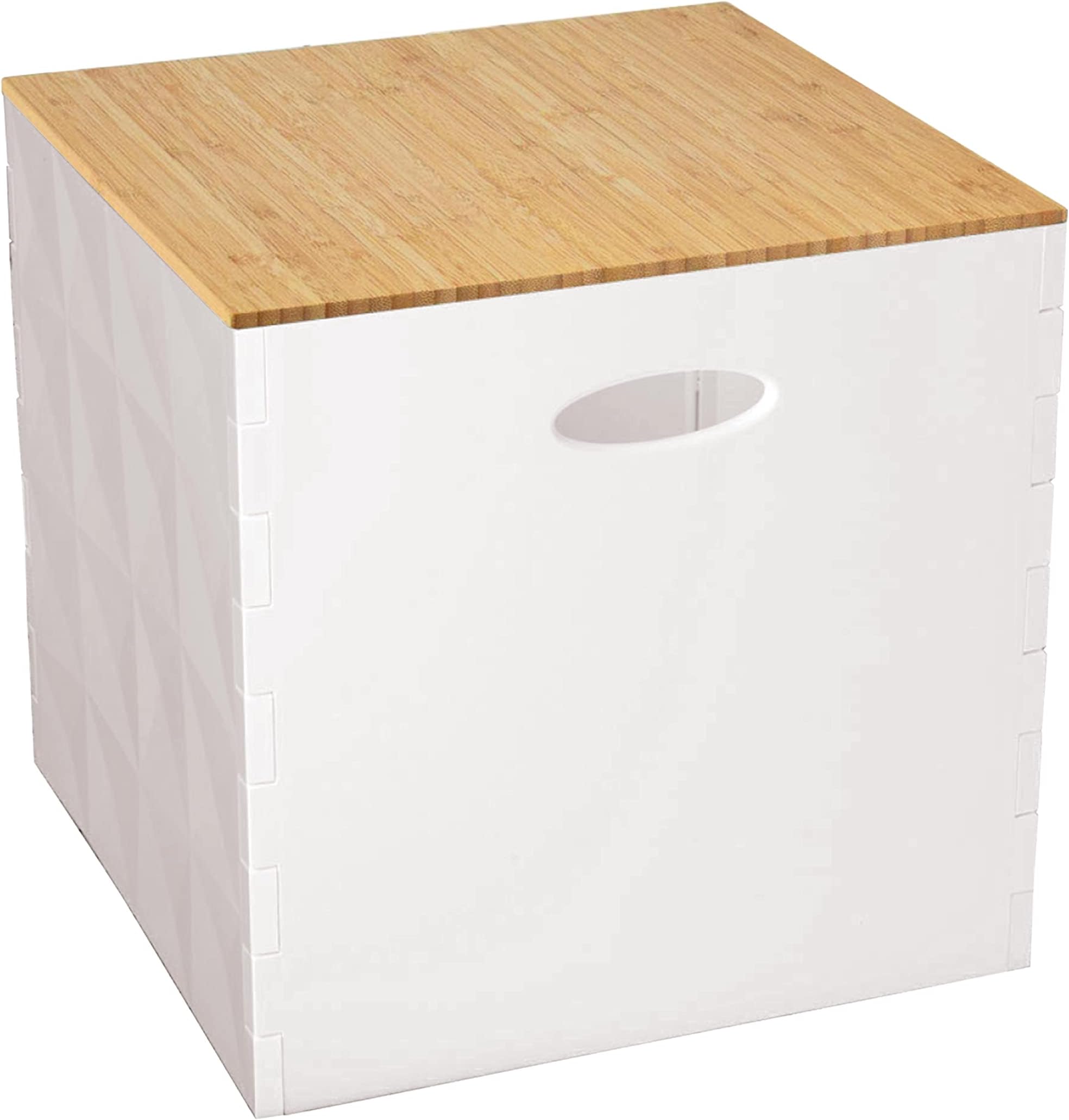 Ginsey Home SolutionsHome+Solutions Plastic and Bamboo White Large Crystal Bin - Multipurpose Storage Container (81534)