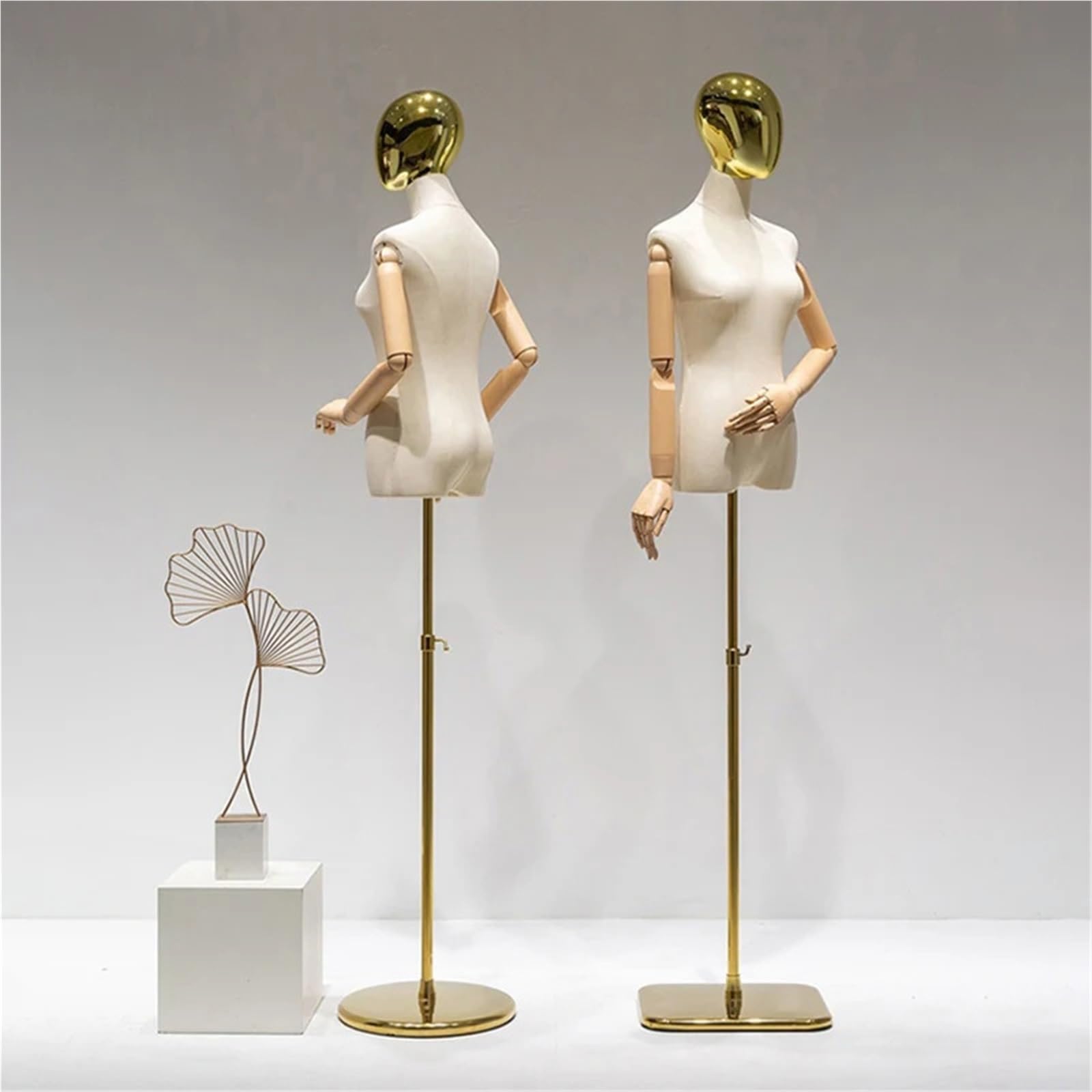 Schneiderpuppe Damen Halbkörper Schaufensterpuppe for Kleidung Weibliche Attrappe mit Chromkopf Torso(Silver no Hand)