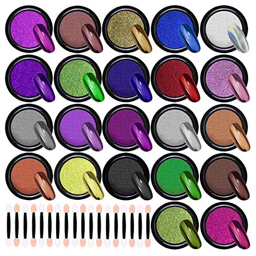Duufin 22 Colors Chrome Nail Powders Metallic Nail Powder Mirror Effect Nail Art Chrome Powder with 22 Pcs Eyeshadow Sticks, 1g/Jar…