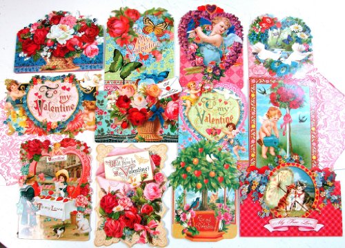 24 Valentine Card Assortment By Punch Studio, Victorian Ephemera Collection Of Hearts, Flowers, Kitty Cats, Roses, Cupid, Valentine's Day February 14 #TOP3