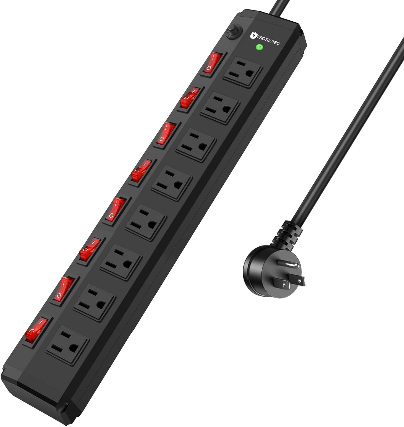 8 Outlet Heavy Duty Power Strip with 8 Individual Switches,Moutable Metal Power Strip Surge Protector 1200 Joules,6FT 14AWG Extension Cord,15A 1800W 125V 60Hz