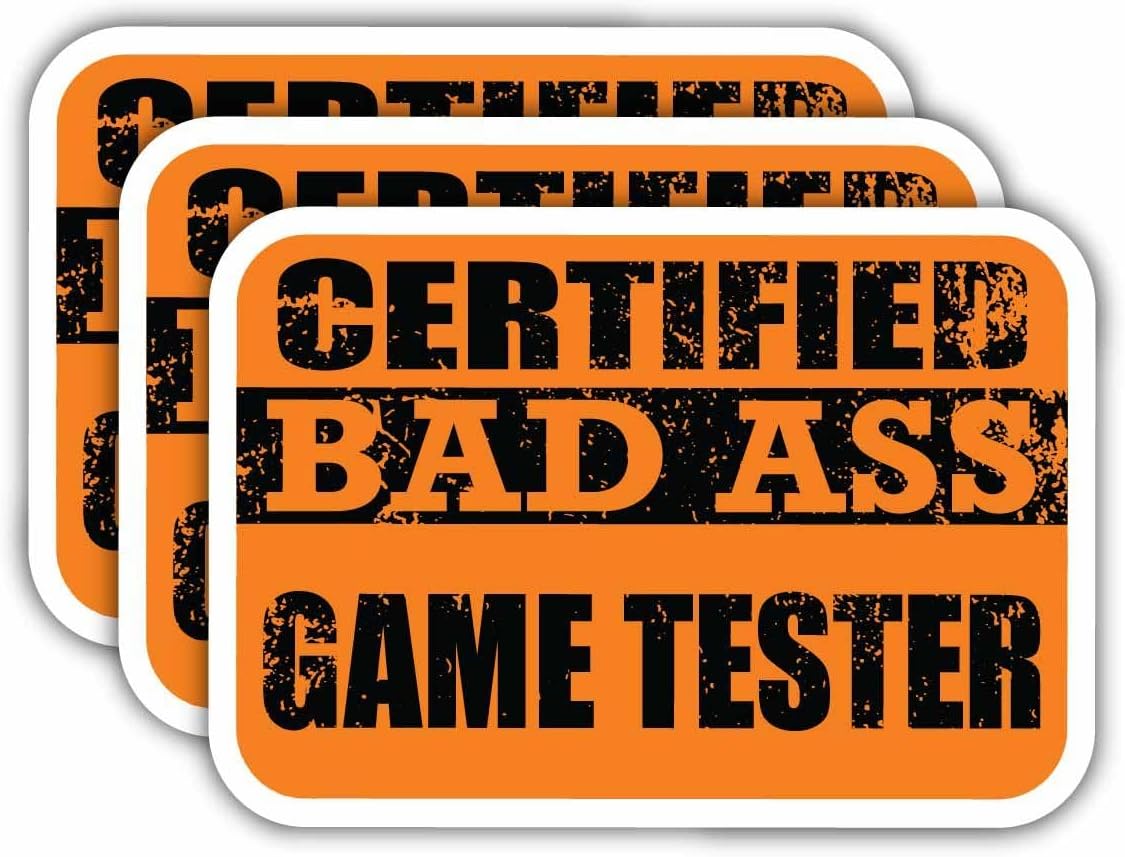 (x3) Certified Bad Ass Game Tester Magnets | Cool Funny Occupation Job Career Gift Idea | Magnet Decal for Fridges, Toolboxes, Lockers, Helmets, Hard Hats