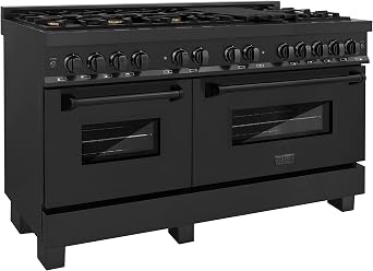 ZLINE 60 in. 7.4 cu. ft. Legacy Dual Fuel Range with 9 Burner Gas Cooktop and 2 Electric Convection Ovens in Black Stainless Steel (RAB-60)