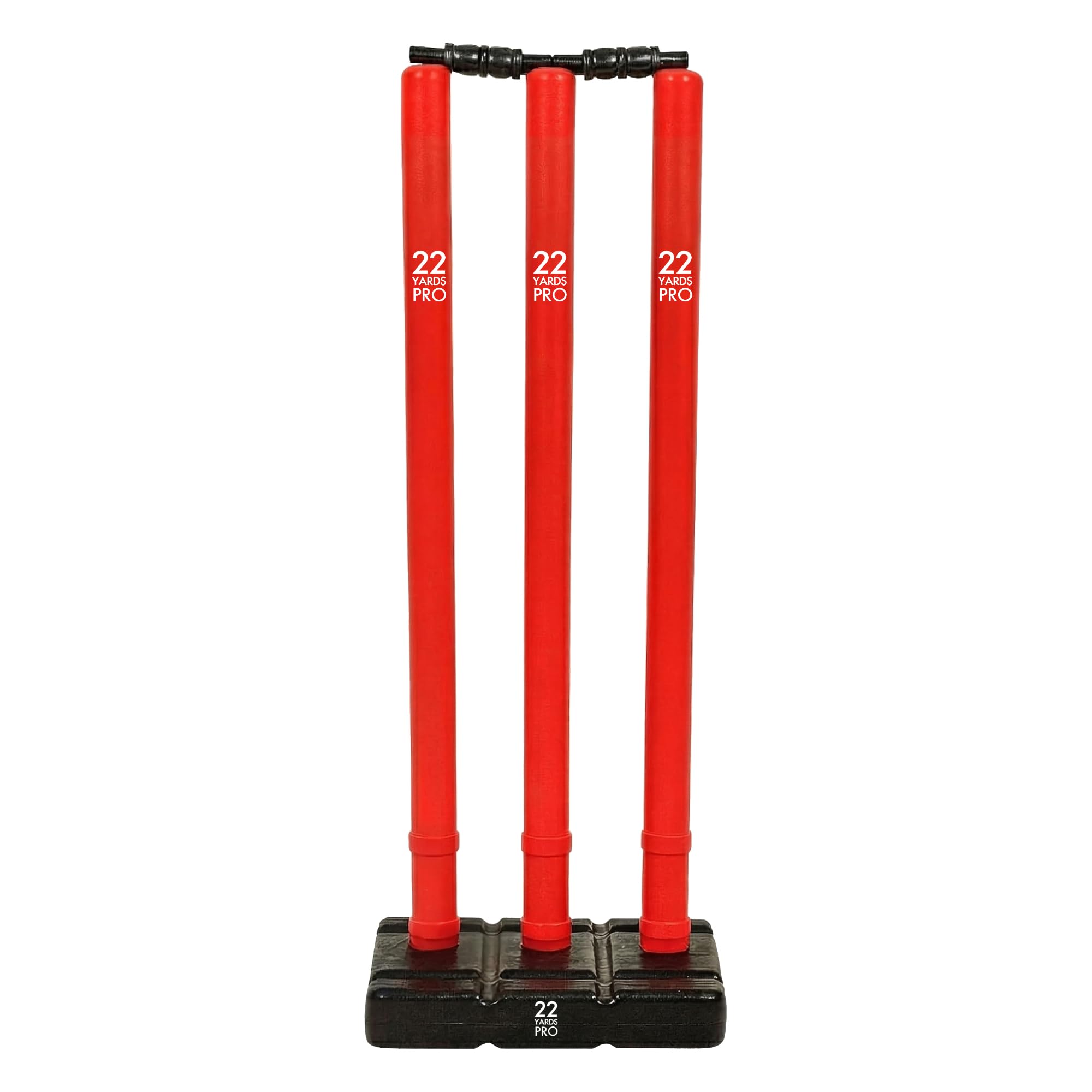 22YardsPro Cricket Stumps with Base – Durable Plastic Cricket Wickets Set with Bails, High Visibility Training Stumps for Practice, Nets & Matches