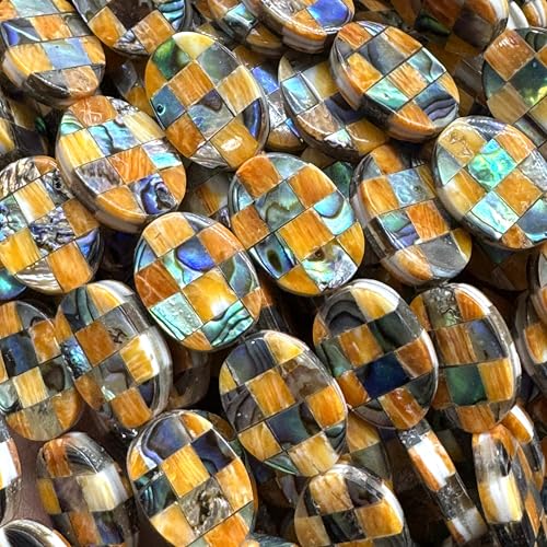AlohaGemsUSA Spiny Oyster & Abalone Shell Beads - Native American Style (Handcrafted Mosaic Inlay Artistry with Meticulous Workmanship) Oval 15X20mm (Half Strand 8 Inches - 9 Beads) by Aloha Gems USA - Image 5