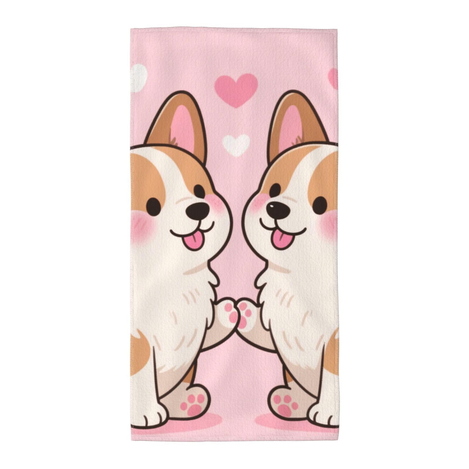 FekiLoot Absorbent Hand Towels 12"X24" Decorative Bathroom Towel Soft Microfiber Face Towel Cute Corgis Love Dish Kitchen Towels for Bathroom Kitchen Hotel Spa Bath Towels