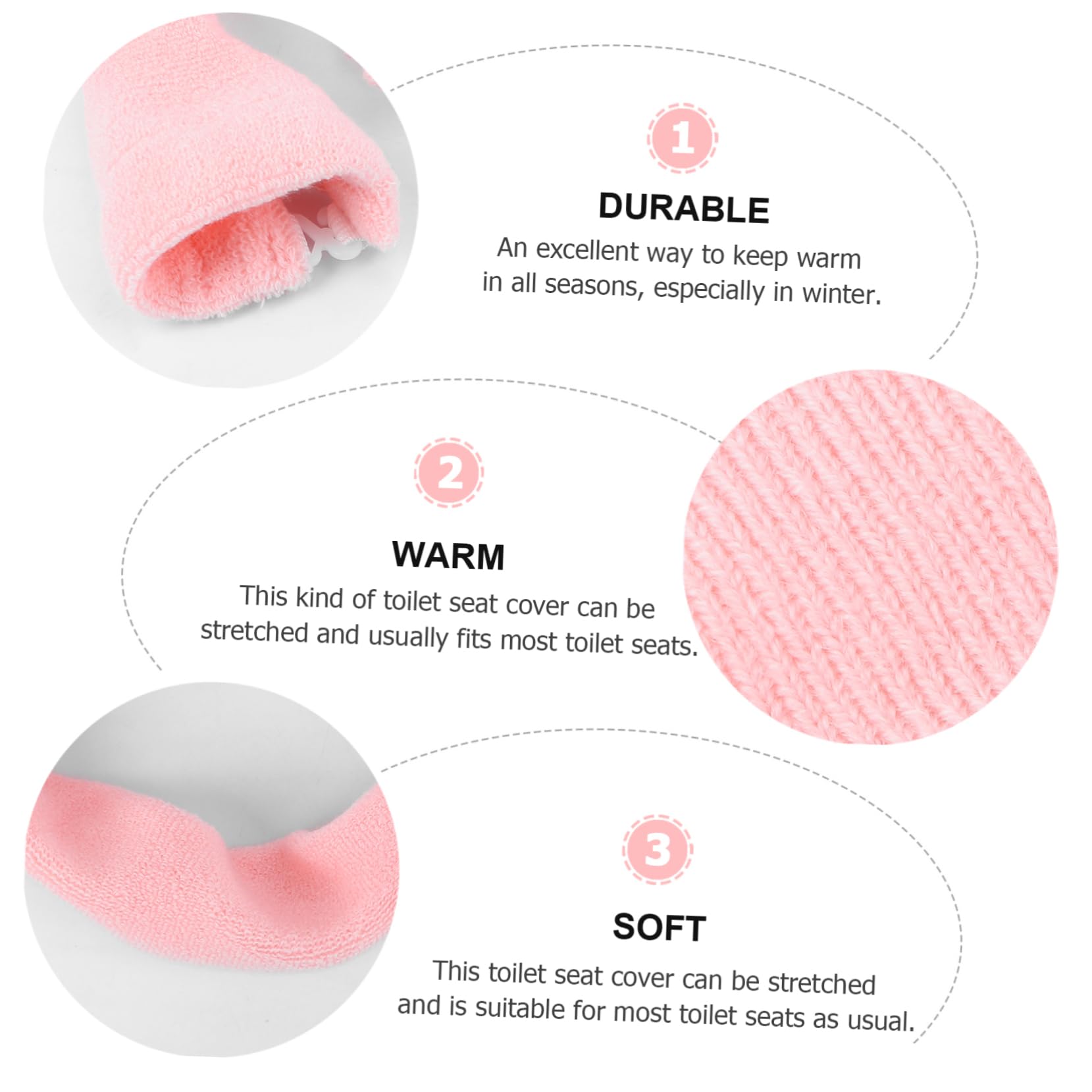 STOBAZA 3pcs Pink Toilet Seat Cozy Padded Cover Warm Mat Pad Easy Snap Button Installation