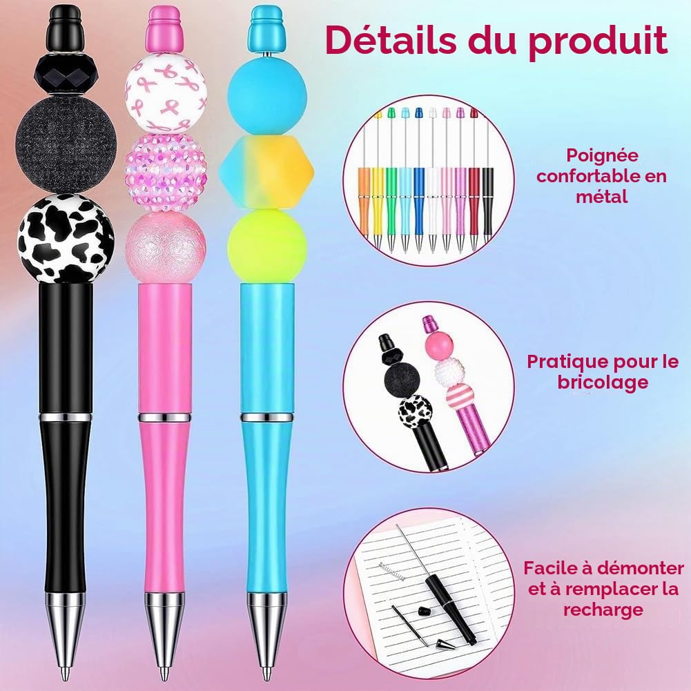 Lot de 150 stylos à perles en plastique et métal avec perles en plastique et grandes cartes de remerciement pour le bureau, l'école