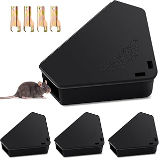 Qualirey 4 Pcs Triangle Mice Rat Bait Stations, 5x3 in, Black | Lockable with Keys, Reusable Tamper Resistant for Indoor Outdoor, Corner Design Fits Rodent Poison Blocks and Pellets