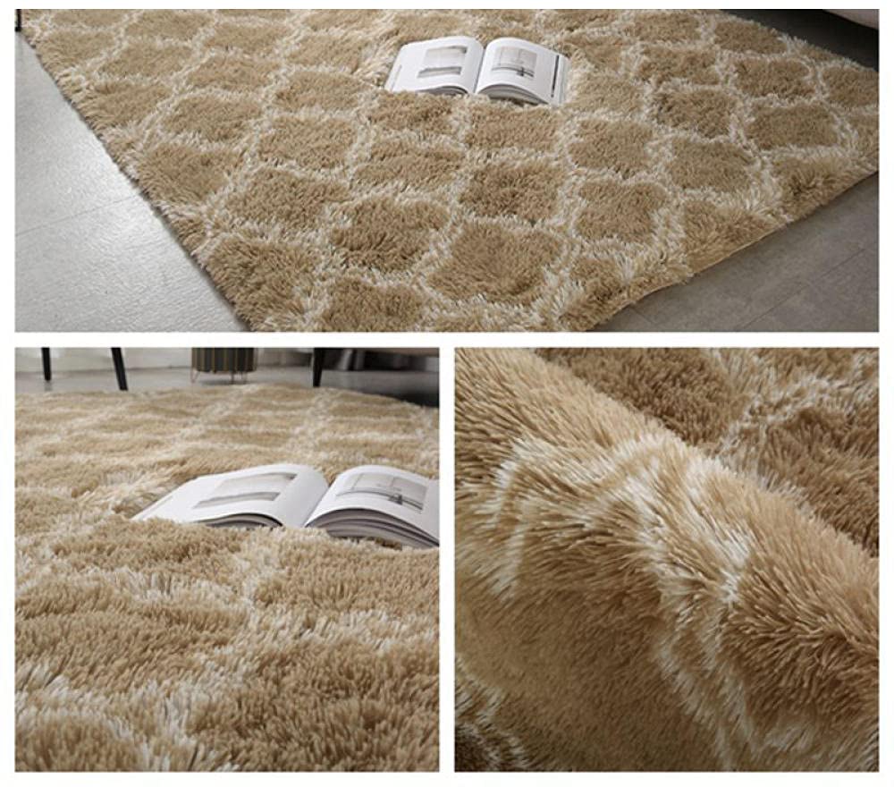 GZQIAWY Silky Fluffy Carpet Modern Home Decor Long Plush Shaggy Rug Children's Play Mats Sofa Living Bedroom Bedside Mat Balcony Carpets Rhombus-Beige 50 X 300 cm — image 1