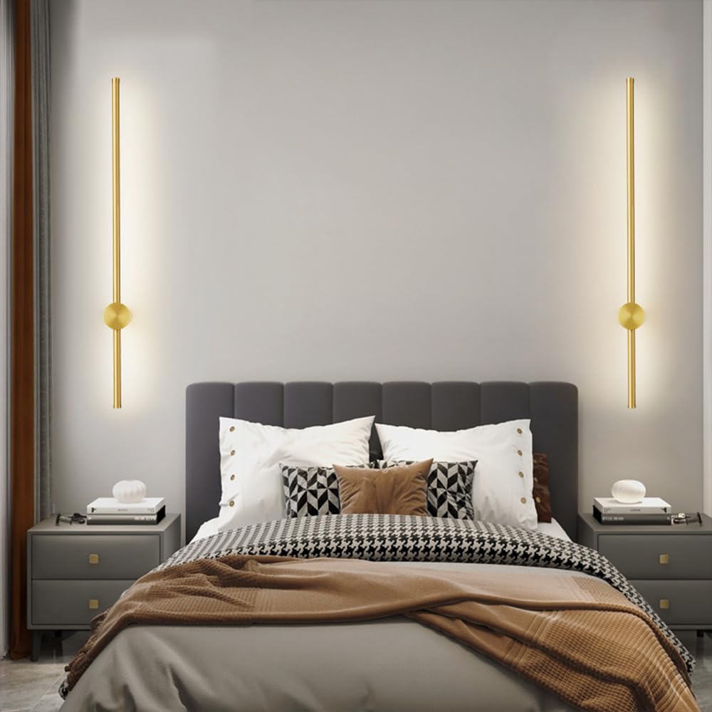 Lampada da Parete per Interni, a Striscia, lineare, in Ottone, con Paralume in Silicone Bianco, Applique a LED Moderne, luci Creative orientabili e Regolabili a 360° per Comodino.
