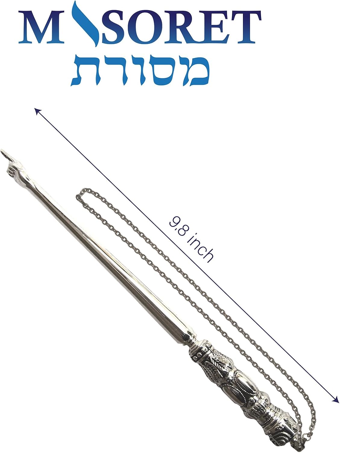 Modern Nickel Yad Torah Pointer: Fine, Elegant Carved Handle with Hand with Extended Finger Pointed; Protects Jewish Israelis Scrolls, 9.8 Inch