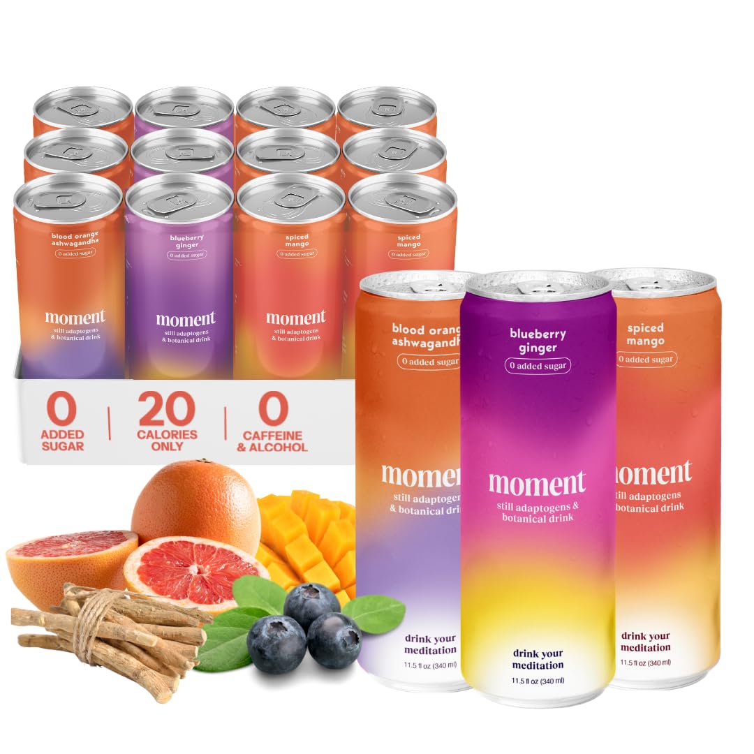 Moment Adaptogen Drink (Shark Tank) - Still Combo Variety. Contains L-Theanine & Ashwagandha for Focus & Stress Relief. 0 Added Sugar. 15-20 Calories. Alcohol & Caffeine Free. No Preservatives (11.5