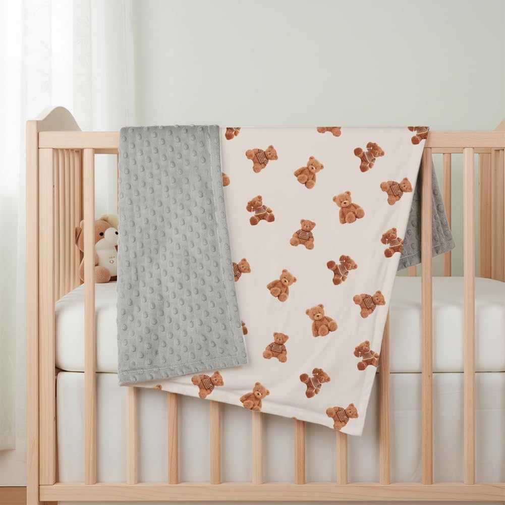 Bear and Buffalo Check Plaid Baby Blanket Gender Neutral Blankets for Newborn Baby Girls or Boys Nursery Toddler Double Layer Blanket with Dotted Backing and Bear Printed (Bear1) - Image 4