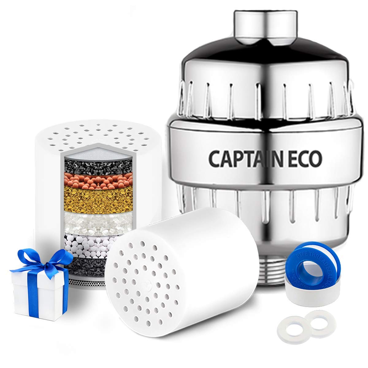 Eco Shower Head Filter + Curtain Remove 99 Chlorine Hard Water