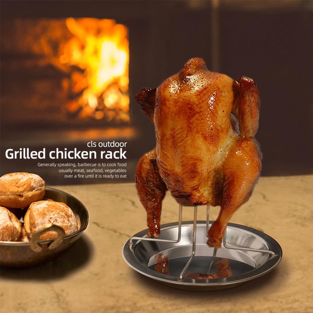 Chicken Roaster Rack, Stainless Steel Beer Can Chicken Holder for Whole Chickens Roaster, BBQ Roaster Cooker Stand, Detachable Vertical Roasters Rack for Grill Oven BBQ