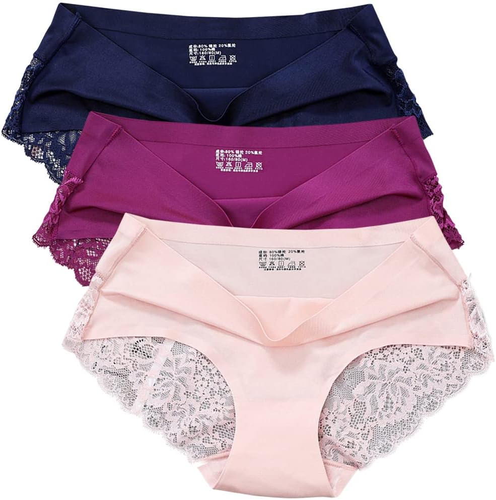3 Pack Seamless Panties Womenโs Underwear Ladies Lace Underwear Briefs