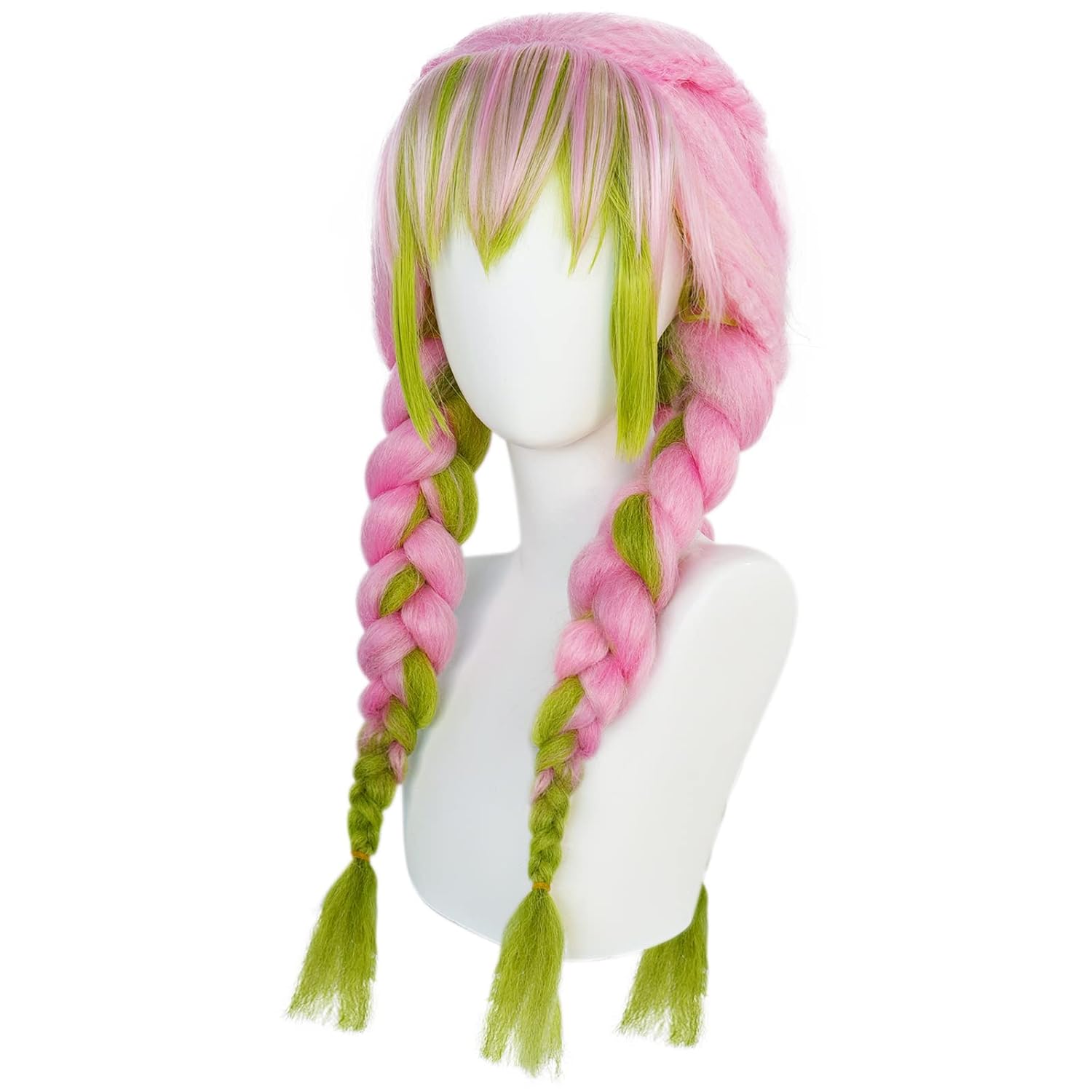 ANOGOL Hair Cap+ Long Pink Green Ombre Wig with 3 Braids Womens Pink Mixed Green Braided Wig for Anime Cosplay Synthetic Hair Women Girls Comic Cartoon Costume Party Wigs for Halloween Christmas - Image 4