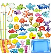 CozyBomB Magnetic Fishing Toys Game Set for Kids for Bath Time Pool Party with Pole Rod Net, Plas...
