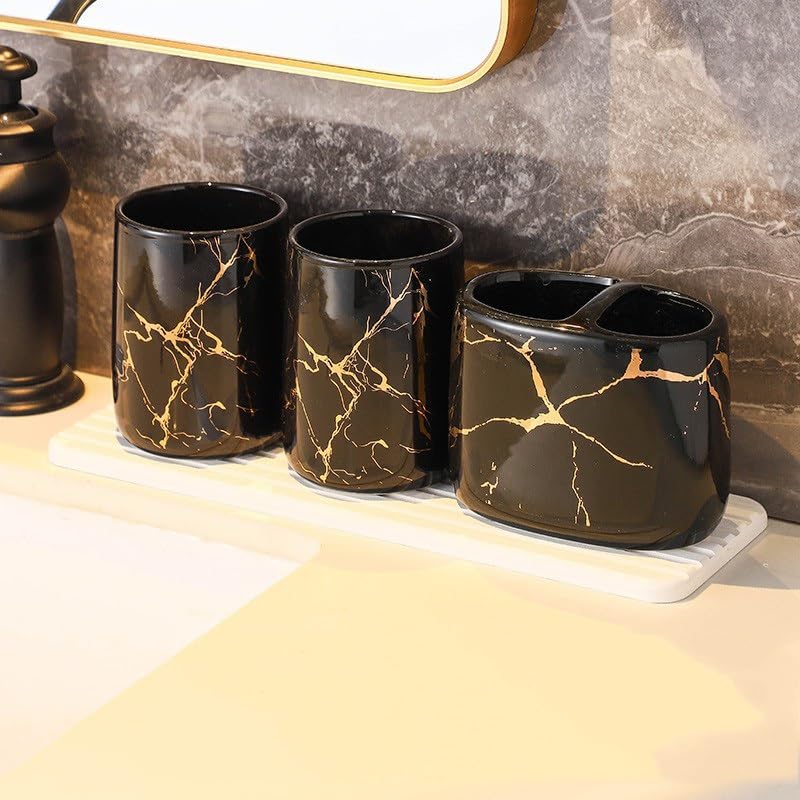 Partition Toothbrush Holder for Household Bathroom Marbled Ceramic Cosmetic Cup