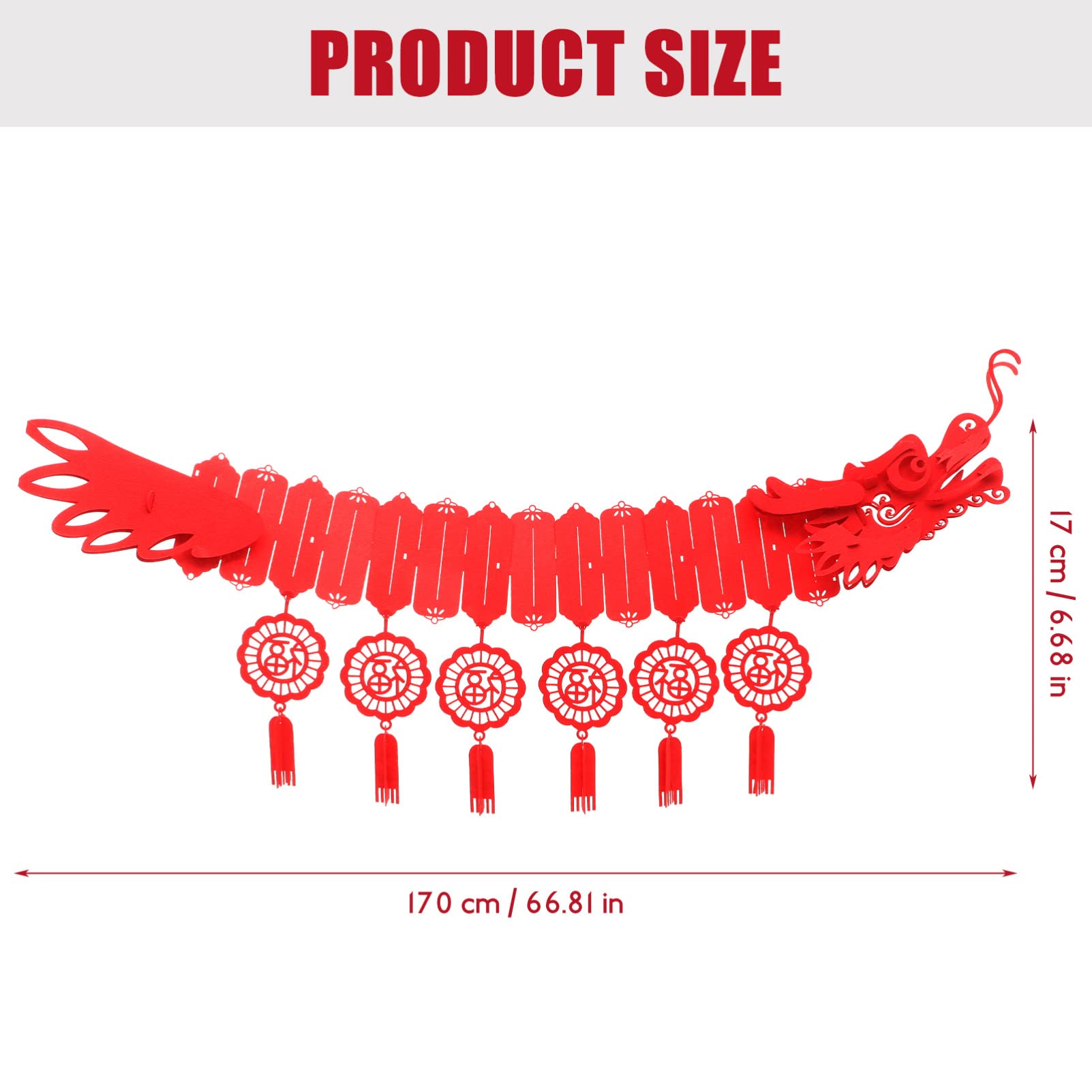 Dragon New Year Dragon Ceiling Decorations Felt Red Dragon Garland Lucky Spring Festival Hanging String Garland 2023 Lunar New Year Decor 3pcs