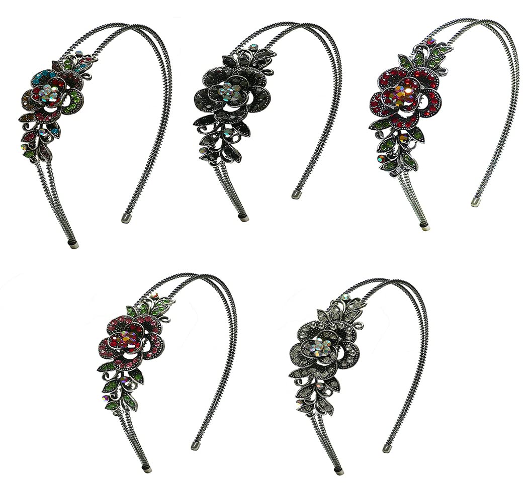 Set of 5 Crystal Flower Headbands Hairbands for Women Girls Hair Styling 0119-5 1 ea 5 colors