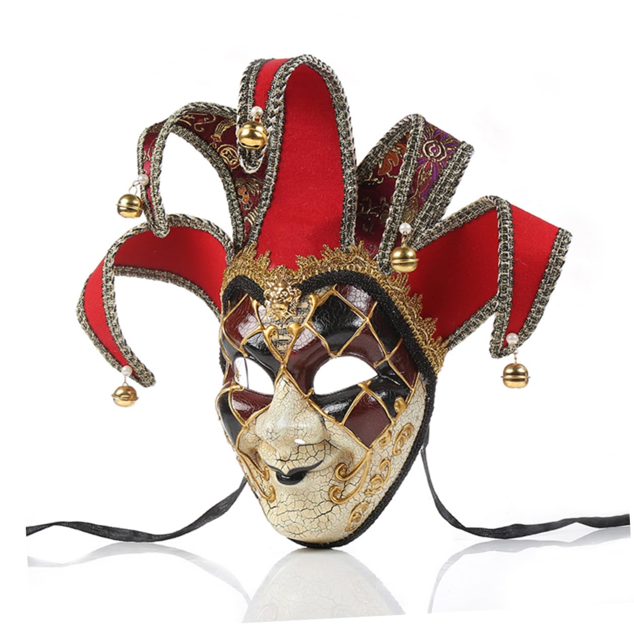 Máscara Veneciana de Cara Completa Roja para Carnaval y Fiesta de Mascarada, Estilo Vintage Tela y Plástico sin Olor, Diseño Delicado y Llamativo