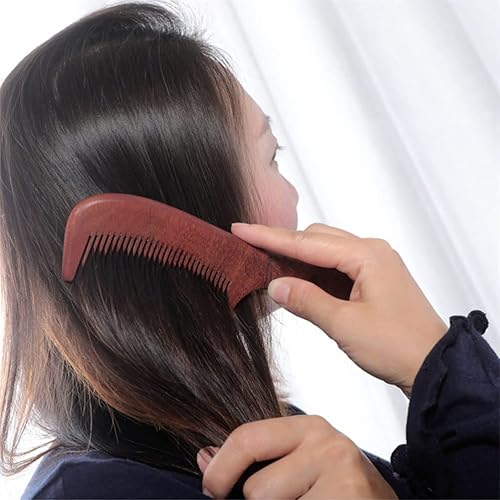 Miniatura 9 de Peine de dientes finos de madera para mujeres, hombres y niños, peine desenredante antiestático para cabello rizado, fino, lacio, húmedo y seco,