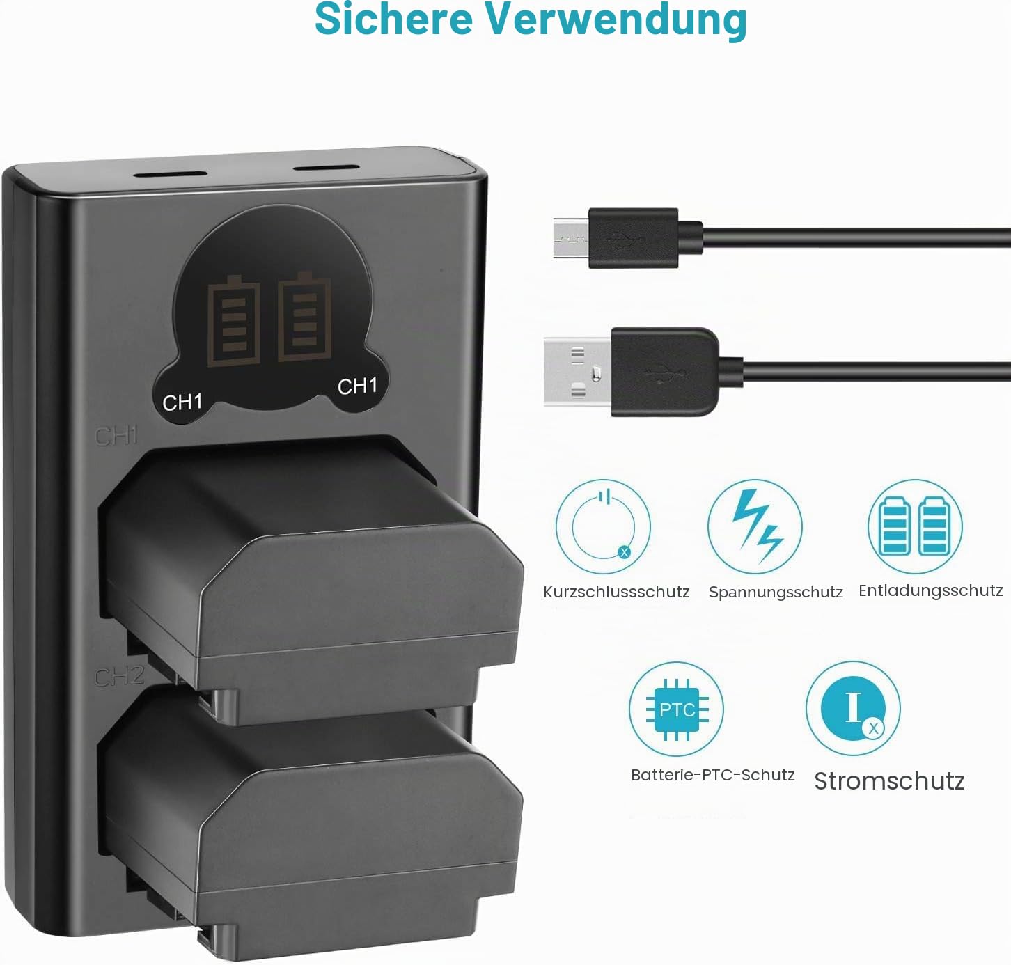 NEEWER 2er Pack NP-FZ100 Ersatzakku und Dual Slot Ladegerät, kompatibel mit A9 III, A9 II, A9, A7RV, A7R IV, A7R III, A7 IV, A7 III, A6700, A6600, A7C, A1, ZV-E1, ZV-E10 II, FX3, FX30, 2280 mAh
