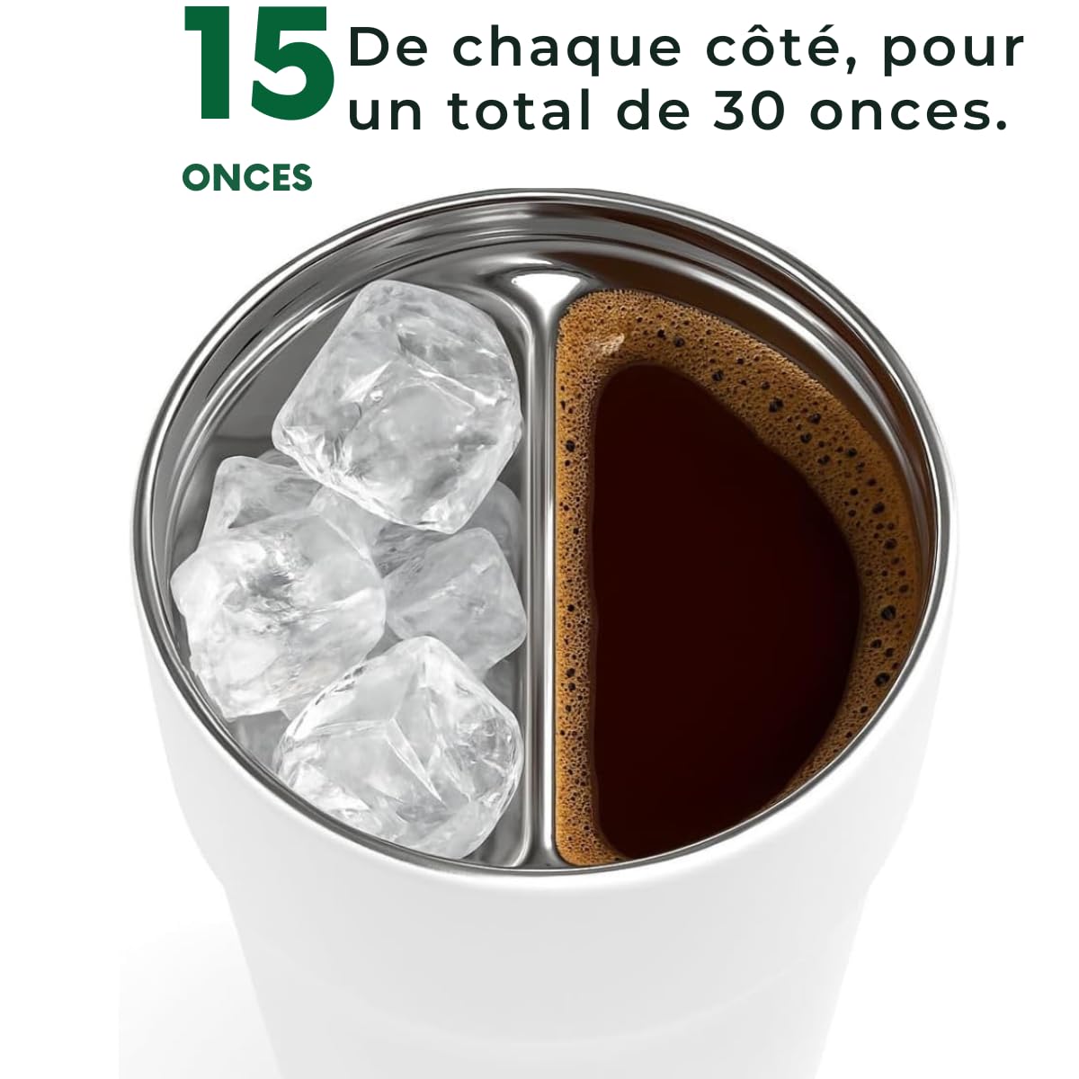Splitflask Gobelet de voyage 2 en 1 – 850ml Gobelet isotherme à double compartiment, Tasse en acier inoxydable étanche, Boissons chaudes et froides, Bouteille pour café et eau - Blanc | Cafe et eau froide en meme temps, dans un seul gobelet. 850 ml, acier
