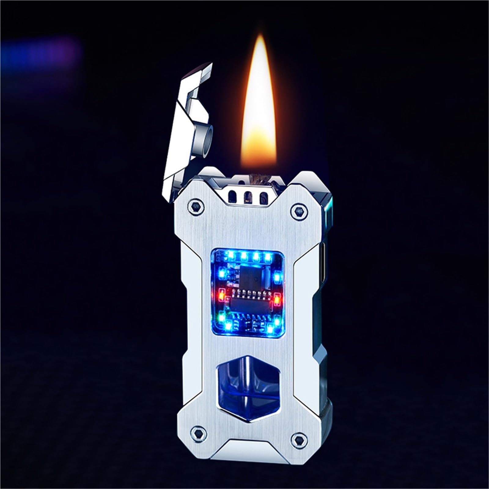 Encendedor de llama suave de metal con cuatro métodos de encendido