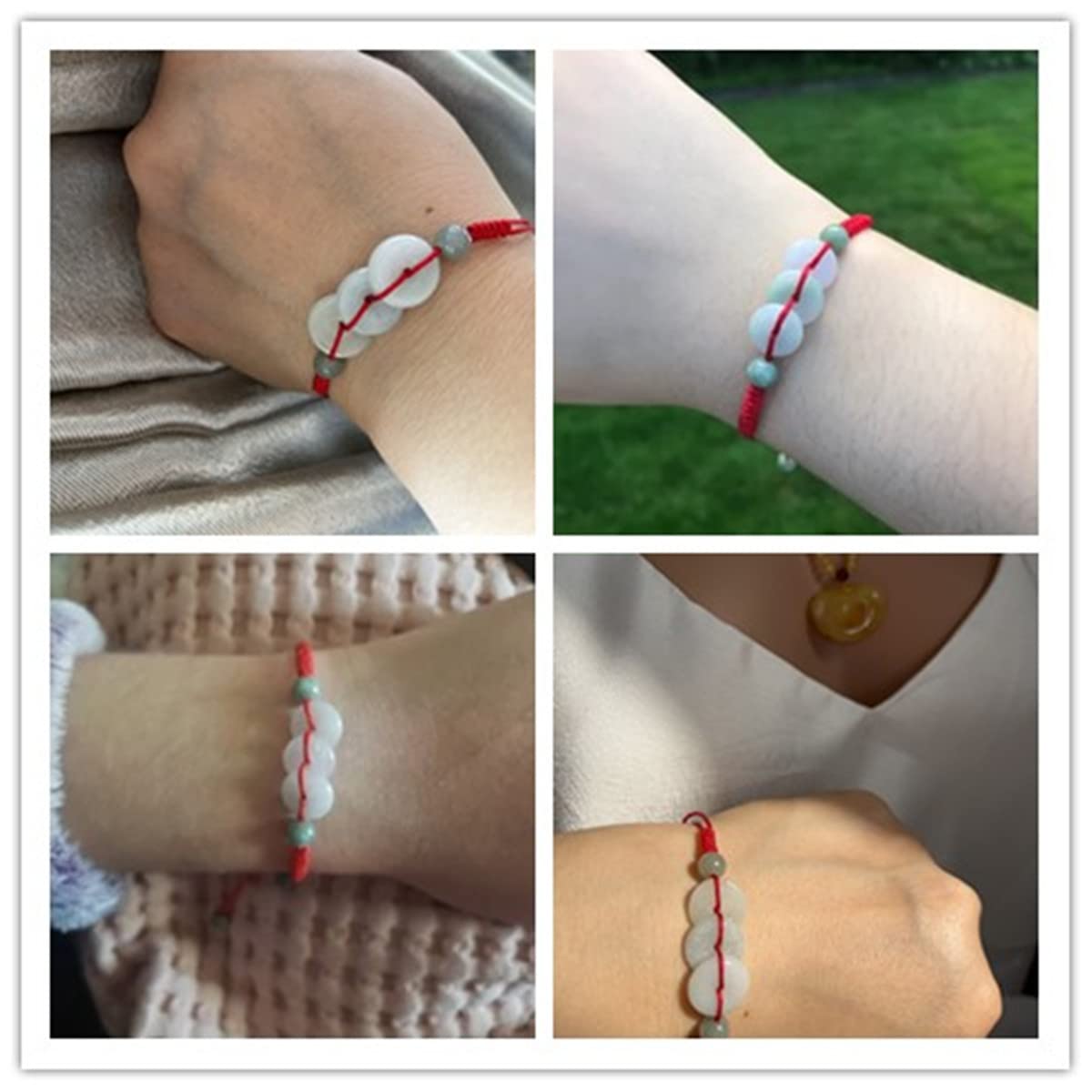 Pulsera Feng Shui de Buena Suerte, Hilo Rojo, Pulsera de Jade, Hilo Ajustable, Amuleto Hecho a Mano, joyería Delicada, Regalos artesanales para mamá, Mujer y niña.