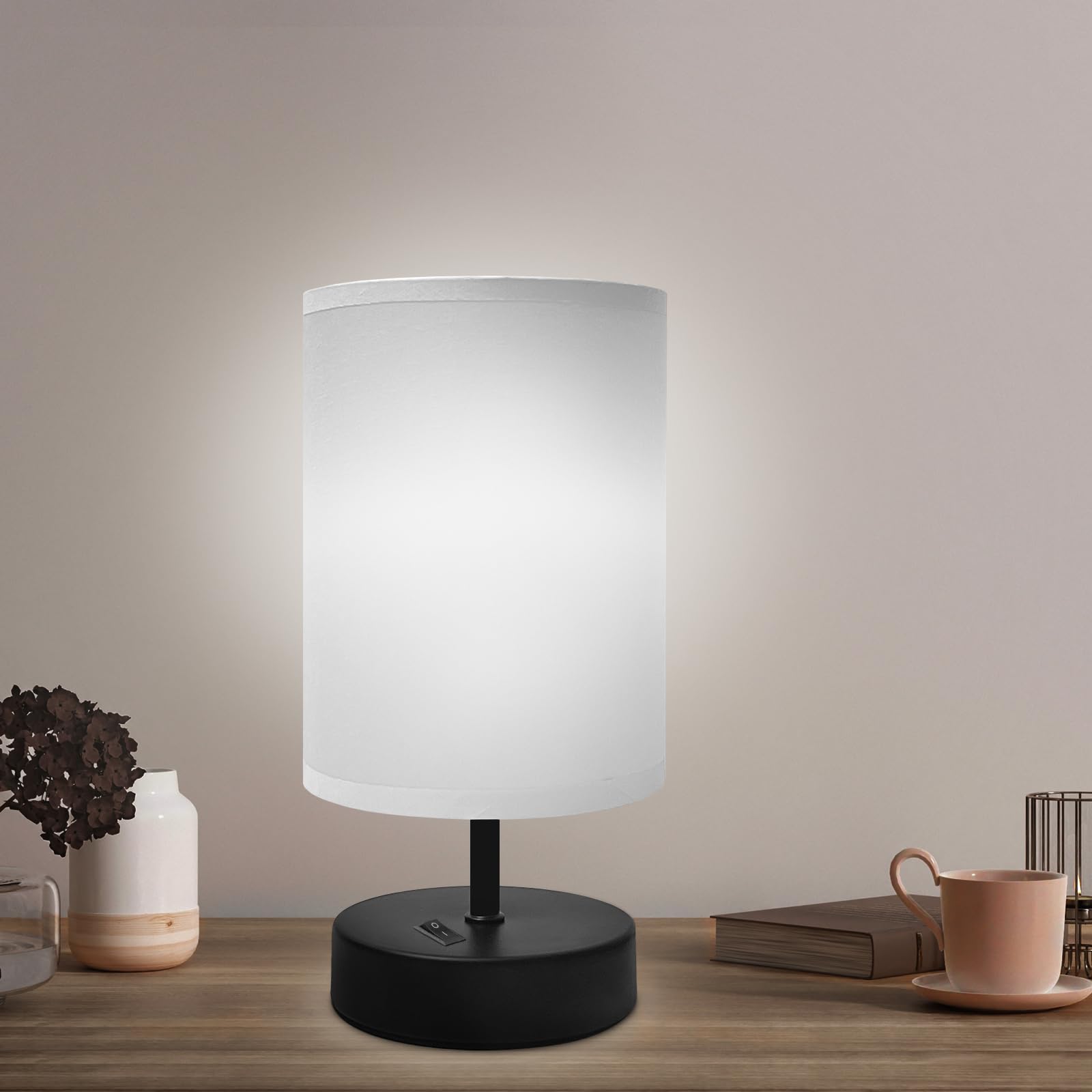 DEGNJU Small Bedside Table Lamp, Gray Fabric Shade, 9 Inch, 1 Pack