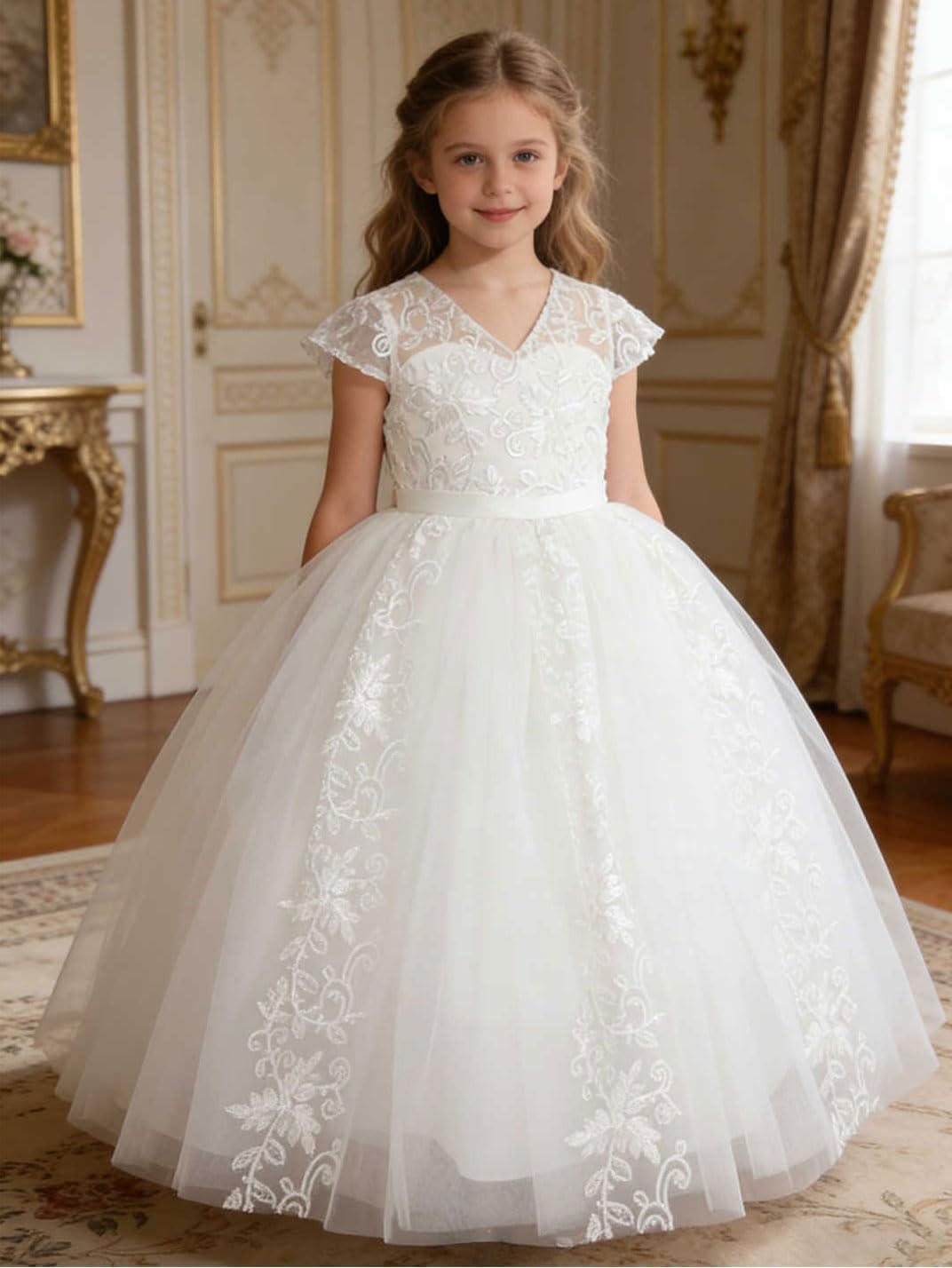 Flower Girl Dress for Wedding Lace First Communion Formal Dresses Kids Birthday Party Pageant Ball Gown