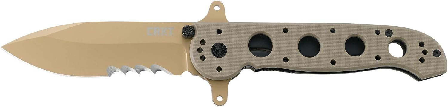 CRKT M21-14DSFG EDC Folding Pocket Knife: Special Forces Everyday Carry, Tan Serrated Edge Blade, Veff Serrations, Automated Liner Safety, Dual Hilt, Desert G10 Handle, Reversible Pocket Clip
