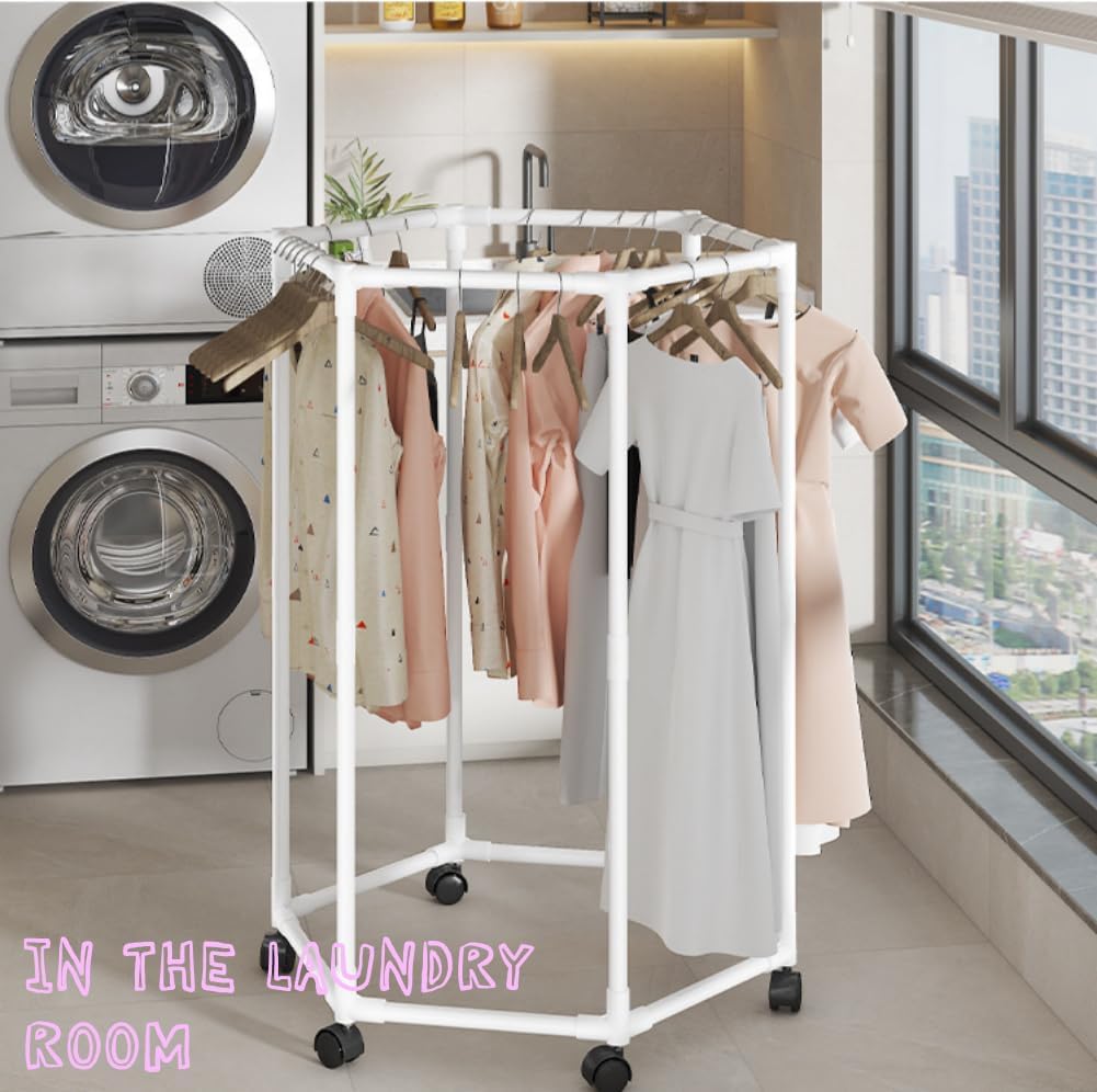 Laundry Rack for Air Drying Clothing, Portable Clothes Drying Rack, Clothing Organizer, Laundry Rack Drying, Open Wardrobe, Indoor Outdoor Use - 29.3" D x 29.3" W x 47.2" H, White