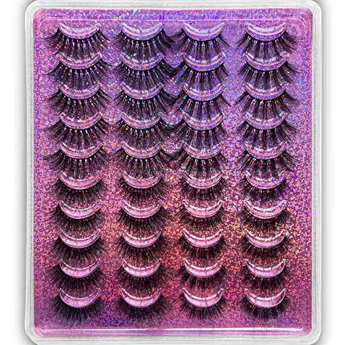 PURELEOR 20 Paar künstliche Wimpern, 4 Stile, gemischte 3D-Kunstnerz-Wimpern, künstliche Wimpern, 4 Stück Cover