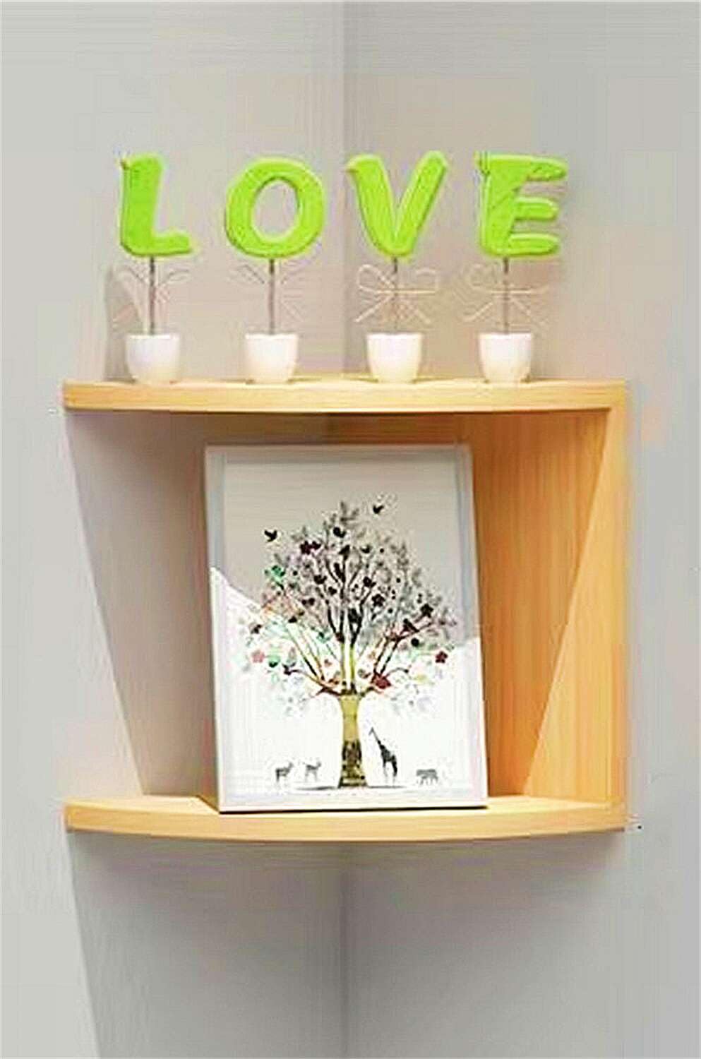 Amazon｜LONGMUN ウォールシェルフ 天然木 三角コーナーウォールラック