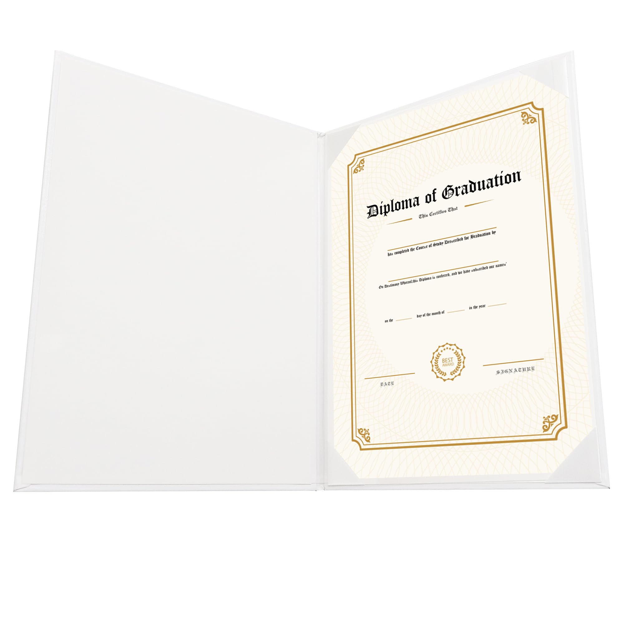 GraduationMall Diploma Cover Certificate Holder with Gold Foil Border for A4 Award Paper Classic Smooth White - Image 4