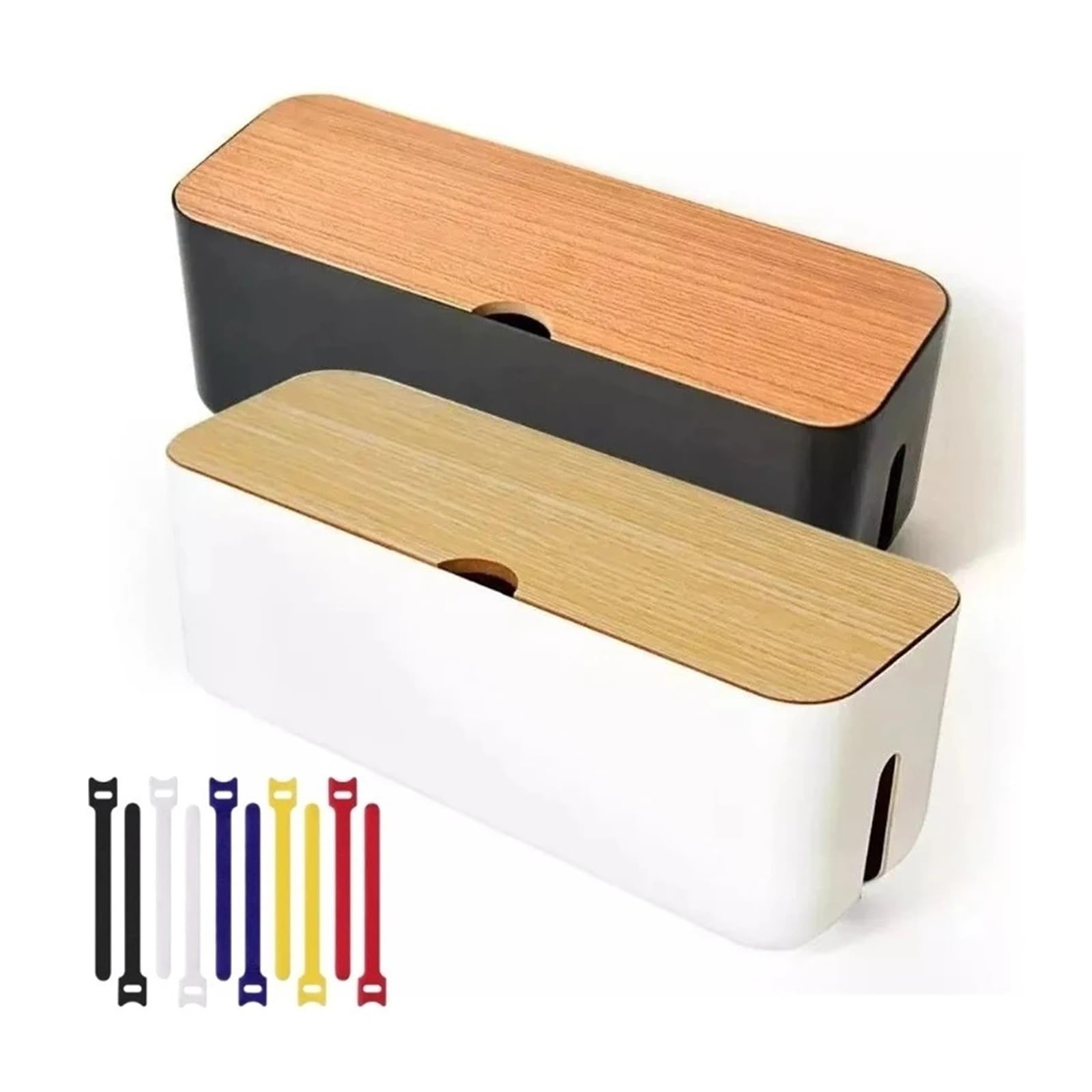 HIZON Caja de gestión de Cables | Organizador de regleta eléctrica | Caja de Almacenamiento de Alambre | Oculta regletas y Cables en televisores, computadoras y escritorios.(White 34x13.8x13cm)