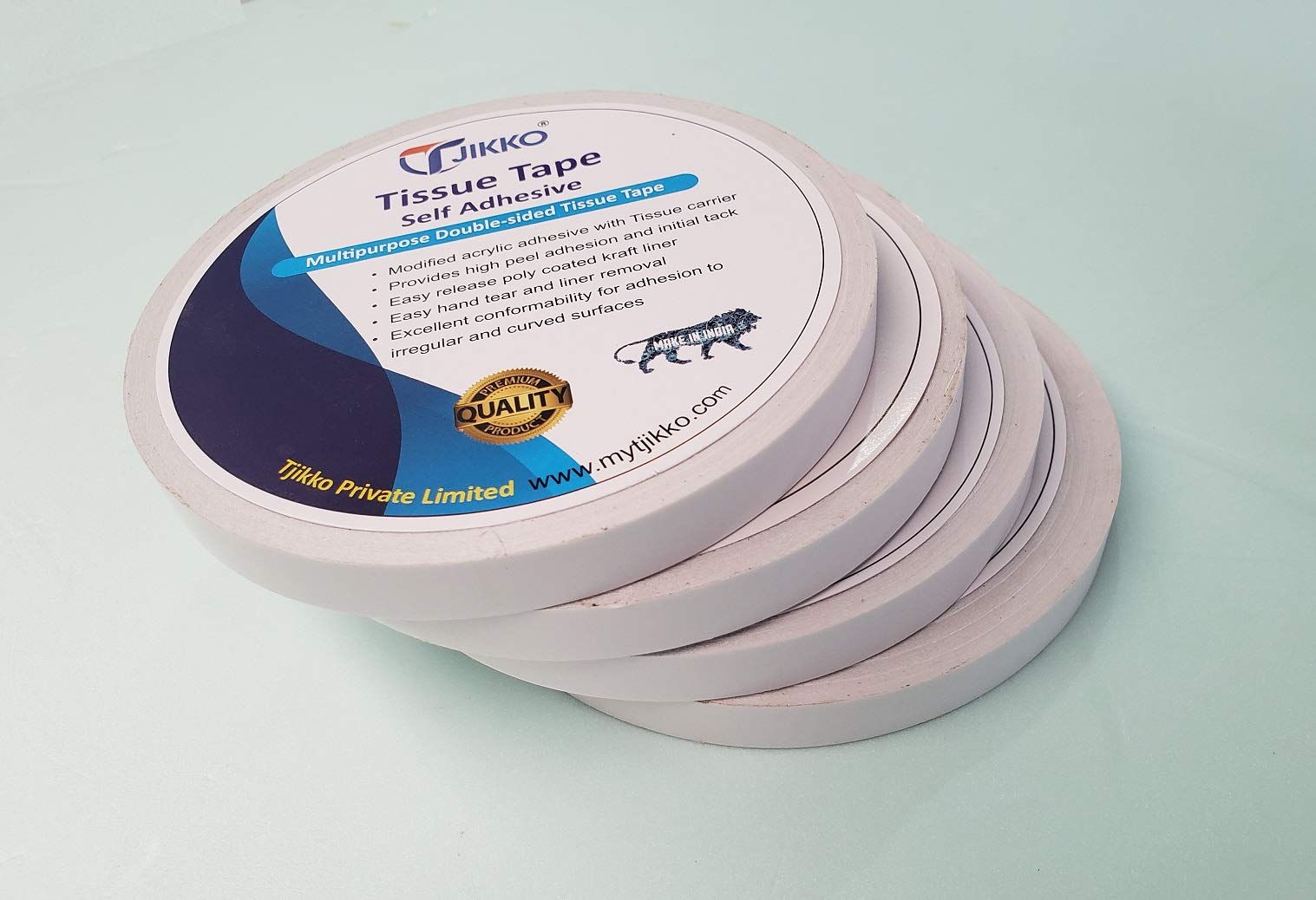 TJIKKO Tissue Tape/Paper Tape Double Sided 12 mm width 50 meter length white (Hot Melt) (Set of 8)