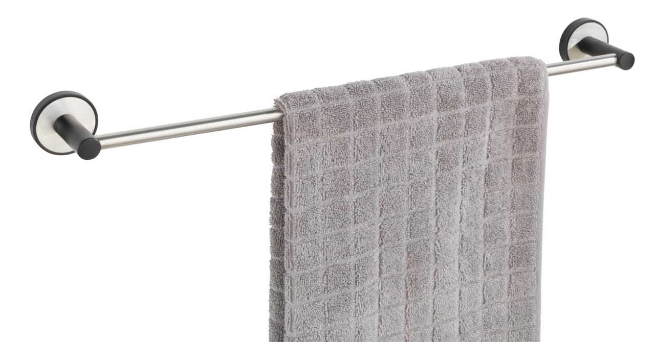 WENKO Toallero Uno Udine con UV-Loc®, soporte de pared para toallas de acero inoxidable cepillado y lacado en negro mate, fijación sin taladrar con sistema adhesivo UV-Loc®, 61 x 5 x 7 cm