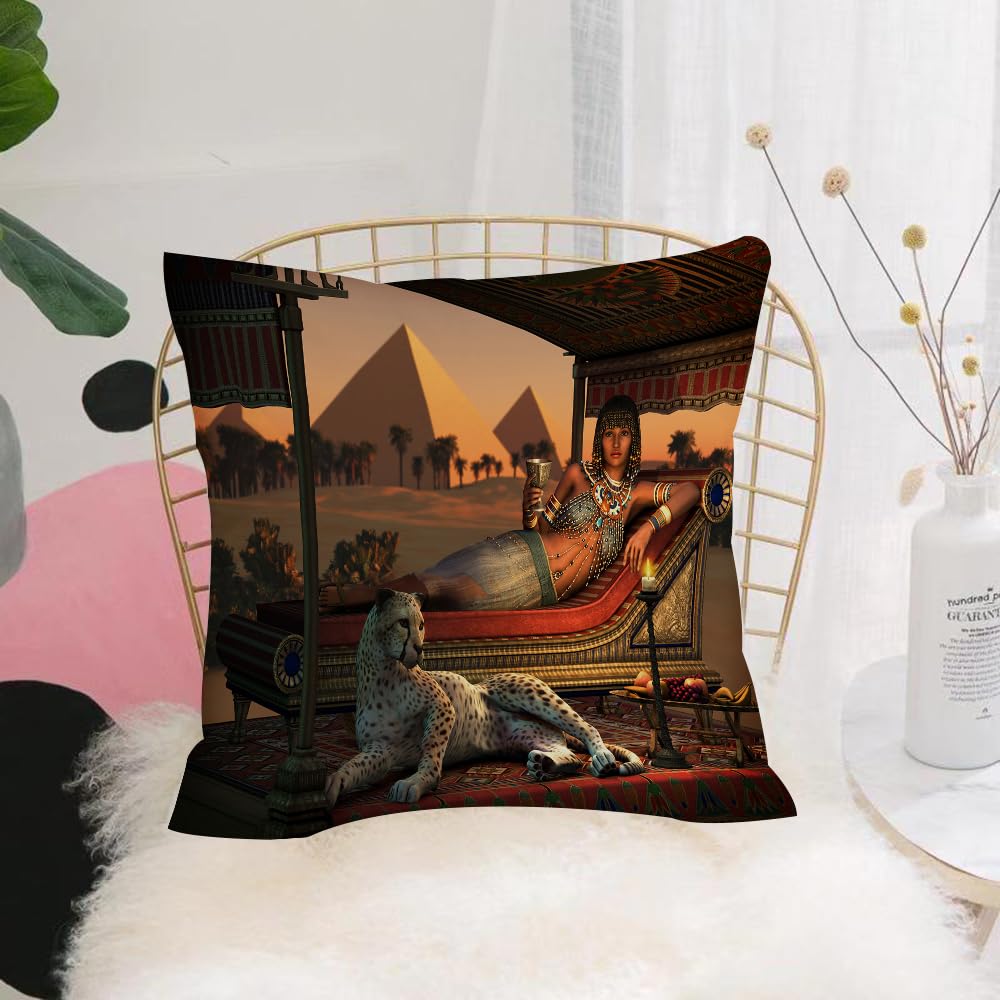 Hyosxw Egypt Leopard Ancient Egyptian Sex Lady And - A2 Cushion Cover,Throw Pillow Case Home Decorative For Living Room Bedroom Sofa Chair 18X18 Inch,Egypt Leopard Ancient Egyptian Sex Lady And A Tame Cheetah,Pillowcase 45X45cm