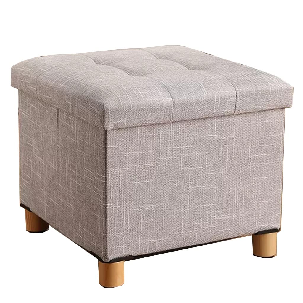 Pouf rangement pliable et repose-pieds cube gris clair pour salon avec pieds en bois stables