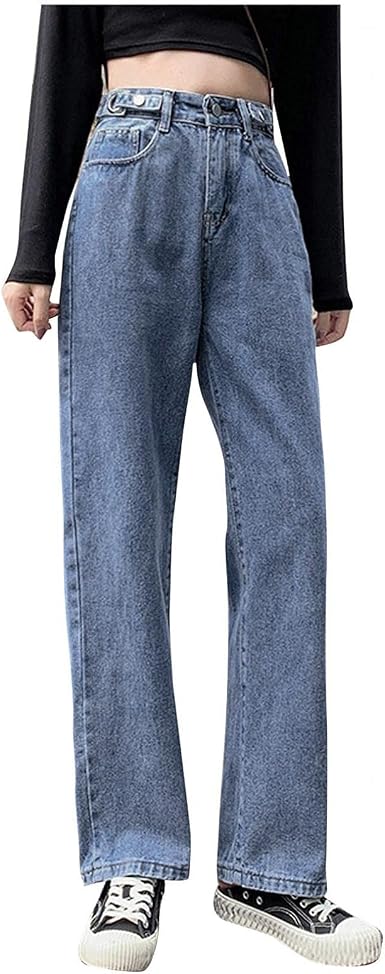 Amazon.com: Nulairt Pantalones de mezclilla holgados casuales para mujer, pantalones  holgados de cintura alta, pantalones de mezclilla holgados de pierna ancha,  pantalones rectos vintage : Ropa, Zapatos y Joyería