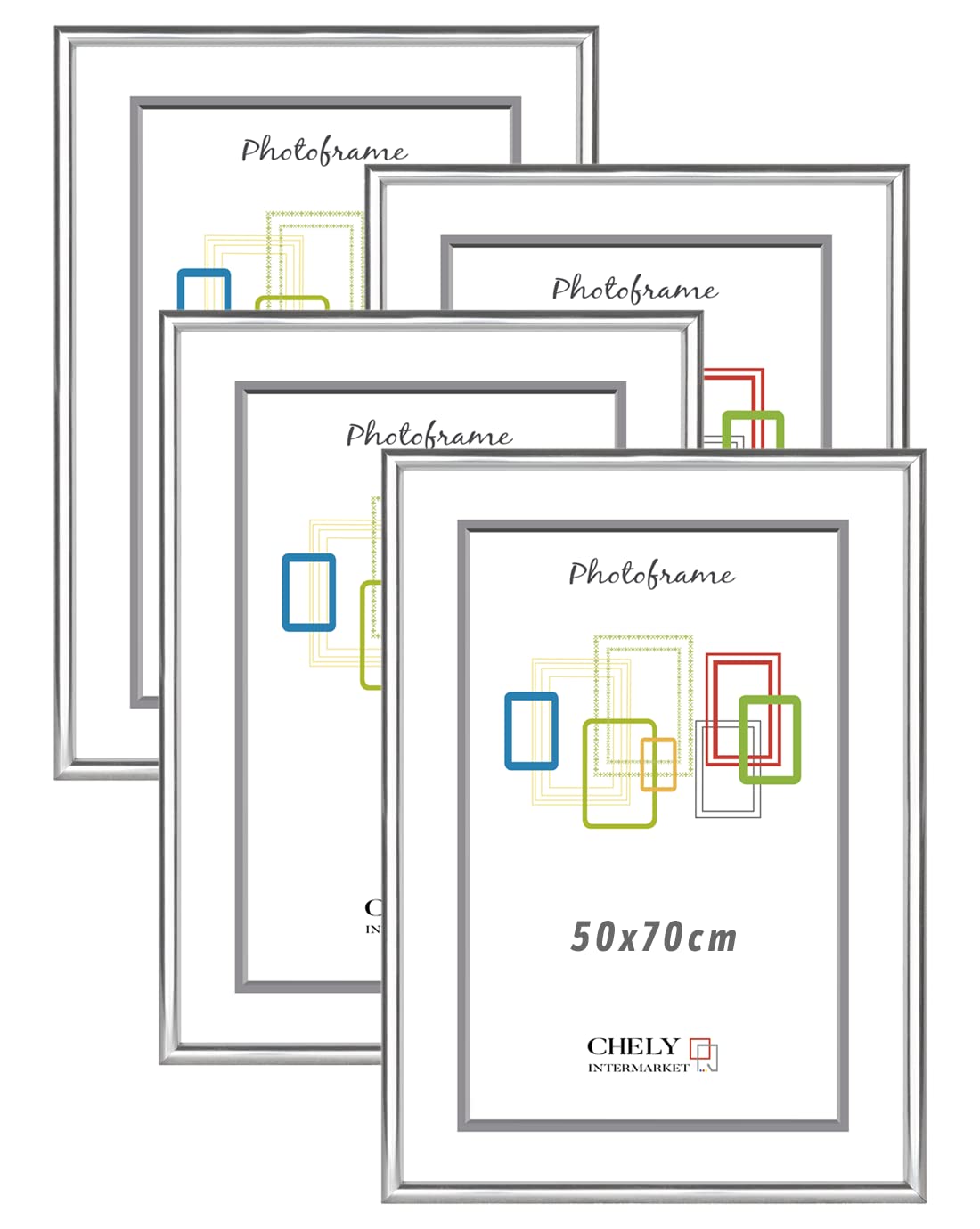 CHELY INTERMARKET Marcos de fotos 50x70cm MOD 311 Plateado Pack 4 unds Cuadro de pared para foto